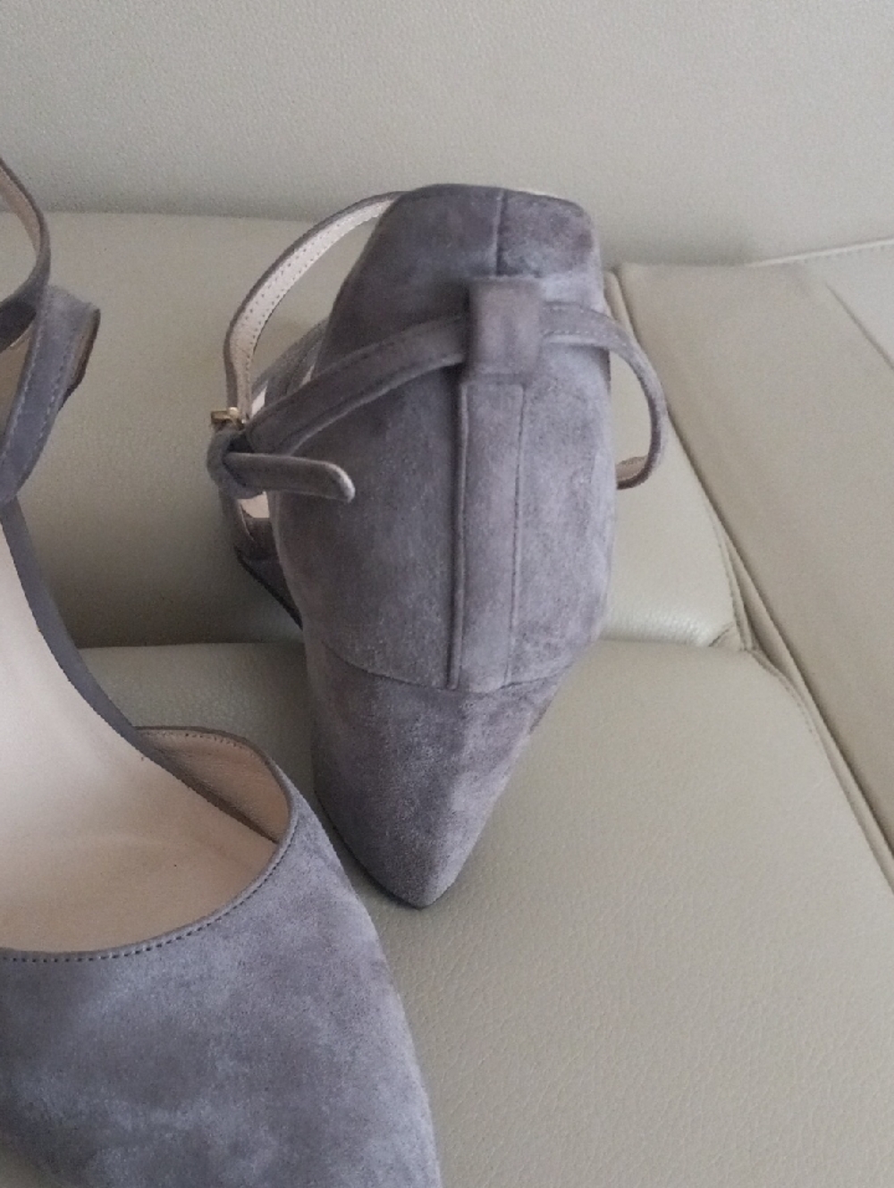 Cole Haan Gray Suede Architectural Wedge Heels with Buckled Ankle Strap Size 7.5 - Picture 5 of 16